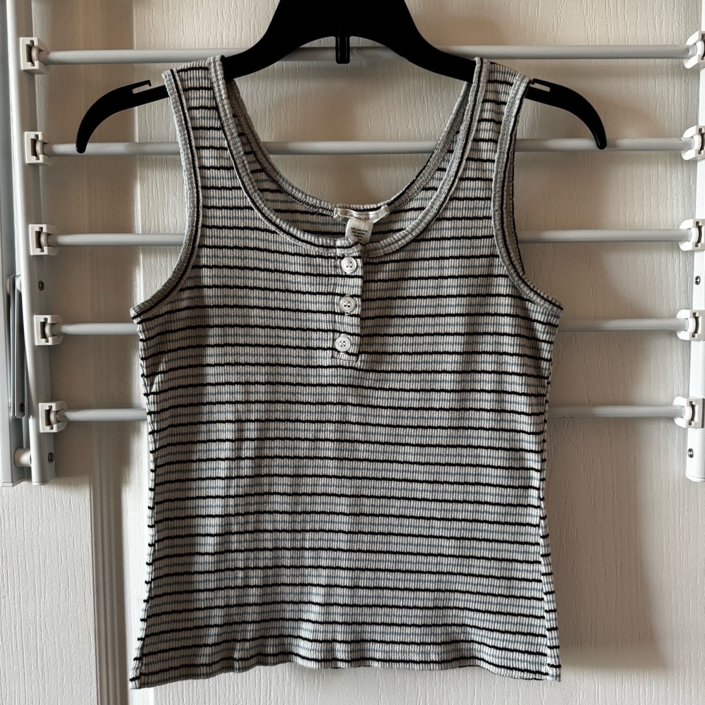 Striped White, Black, and Blue Tank Top